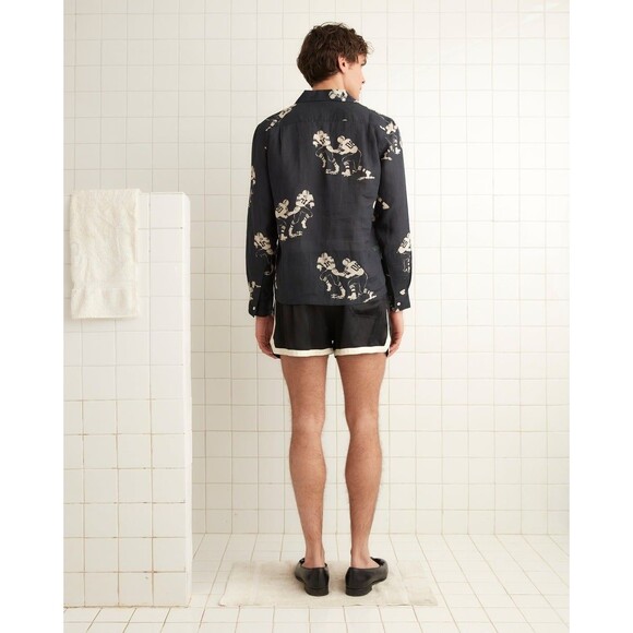 BODE Football Silhouette Long Sleeve Shirt Men's Graphic Print Linen L 283792 - Picture 3 of 7